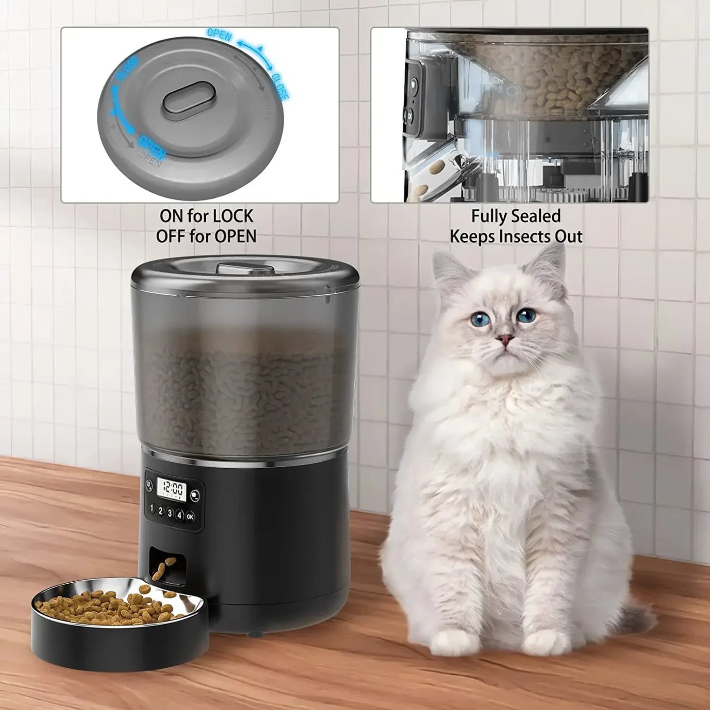 4L automatic WiFi pet feeder with app control, dual power supply, and perfect for cats and small dogs